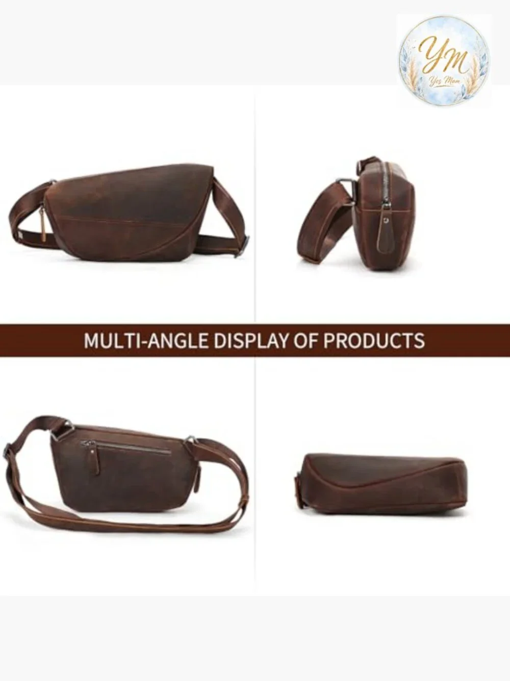 Genuine Leather Sling Bag Crossbody Purse Chest Daypack Hiking Travel